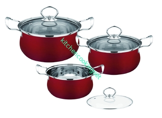 Pots rouges de cuisine et casseroles réglés, nettoyage facile d'ensembles de Cookware d'acier inoxydable