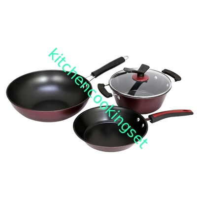 Ensemble antiadhésif de Cookware de catégorie comestible avec la surface de finition de miroir de poignée